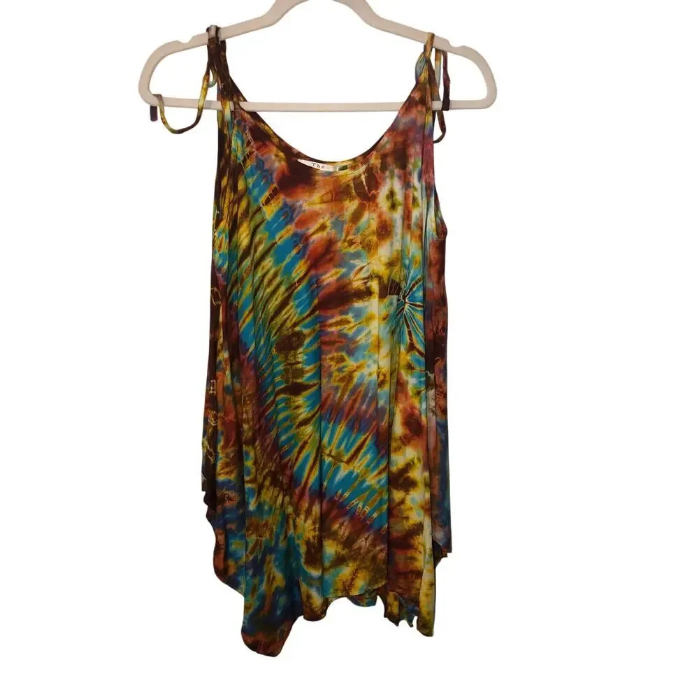 Summer Dress One Size Tie Dye Beach Cover Vacation Resort Mult Color Boho Hippie